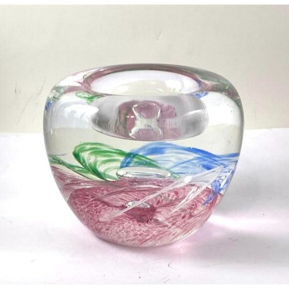 Handcrafted Multicolor Swirl Art Glass Paperweight Desk Accessory Paperclip - Picture 1 of 9